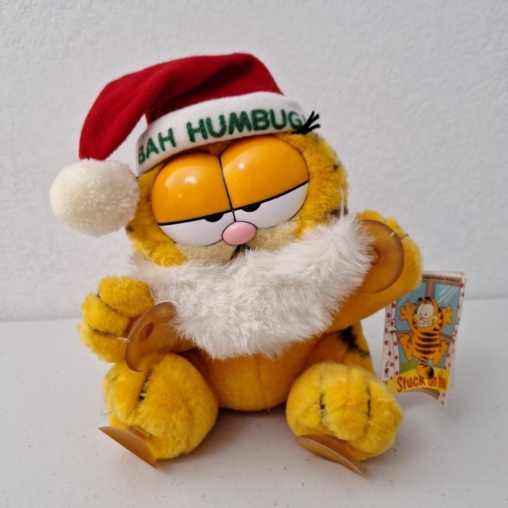 Vtg DAKIN 1981 Garfield Christmas Stuck On You Window BAH HUMBUG Cling Plush NWT